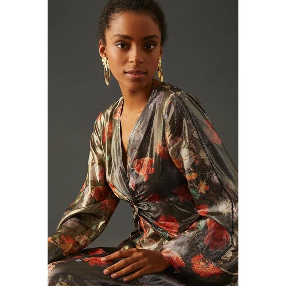 Anthropologie Caballero Deep V-Neck Maxi Dress Size XS. B-2 - Picture 2 of 12